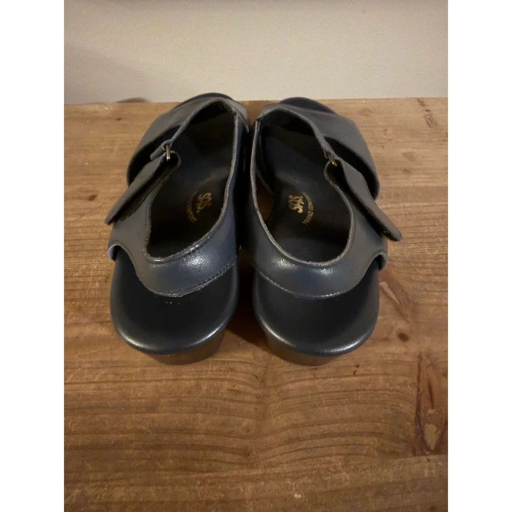 SAS Tripad Comfort Navy Blue Leather Slingback Wedge Sandals Womens 8.5M